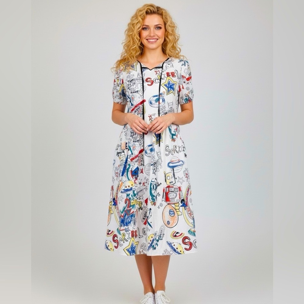 Colorful Robot Print Midi Dress - Picture 4 of 9